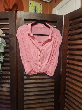 Promesa Pink Button-Front Gathered Waist Blouse